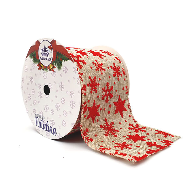 Fita Natalina 10cm 9Metros Juta com Vermelho