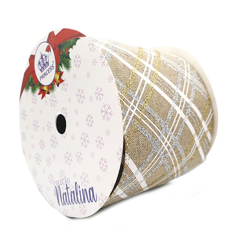 Fita Natalina 10cm 9Metros Juta Bege